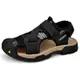 夏季男士涼鞋透氣網眼皮革涼鞋時尚沙灘鞋防滑戶外涼鞋 R9RB