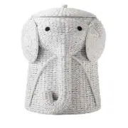 Home Decorators Basket Elephant Hand-Woven Water Hyacinth Wicker White W/ Lid