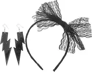 [WOFASHPURET] Neon Lace Bow Headband and Dainty Earrings Women Retro Party Accessories for Halloween and Theme Events Unique Dainty Earrings Complementing Headband Lightweight and Portable