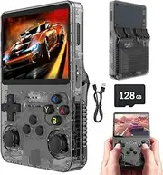 R36S Retro Handheld Game Console with 128G Built-in 20000+ Classic Games, Open Source Linux System 3.5 Inch IPS Screen Portable Pocket Video Player (Transparent Black)