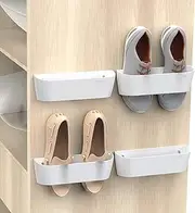 Yocice Wall Mounted Shoes Rack 4Pack with Sticky Hanging Strips, Plastic Shoes Holder Storage Organizer,Door Shoe Hangers (SM03-White-4)