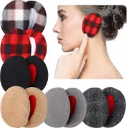 6 Pairs Earmuffs Bandless Fleece Ear Warmers Winter Ear Covers Unisex, 6 Colors khaki/black/grey