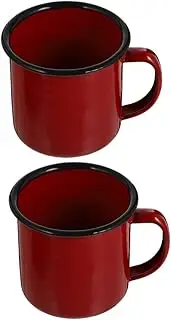DINHEAROM 2Pcs Retro Enamel Camping Mugs Vintage Drinking Cups for Home Office Outdoor Use Lightweight Smooth Surface for Tea Coffee Hot Beverages