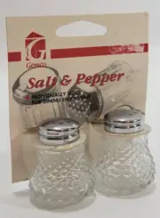 Gemco Diamond Pattern Clear Glass 1 1/2" Mini Salt & Pepper Set with Chrome Tops