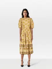 Yellow Floral Maryam Open Back Midi Dress