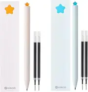 Kaco FIRST Gel Pens Cute Stationery Black Ink 2 Pieces with Extra 4 Refills, 0.5 mm Fine Point, Aesthetic Cute Star Pens for Journaling