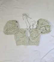 Another Girl Floral Pastel Cropped Top with Puff Sleeves Back Zip Size 4