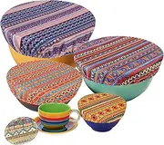 Set of 5 Reusable Food Cover Bowl Covers, Elastic Fabric Covers Multi Purpose Food Storage Dish Covers Can Lids, Fruit Vegetable Meat Preservation Fresh Keeping Bread Rising Cover (Aztec)