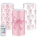 3 Pcs Coquette Pink Bow Flameless LED Candles with Remote Pink Bow Room Decor...