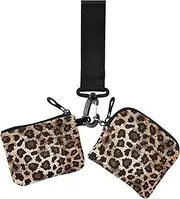 [miaozhen] Leopard Print Women's Coin Wallet Card Holder Small Detachable Women's Money Organizers with Zipper Coin Pocket for Girls 2 Pcs wallet para tarjetas de mujer, leopard print, Modern