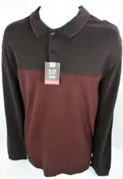 2XL Van Heusen Flex Polo Pull Over 2 Button Brown Wine BurVino Striped