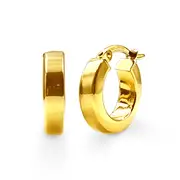 9kt Yellow Gold Silver Infused Small Flat Tube Edged Hoop Earrings