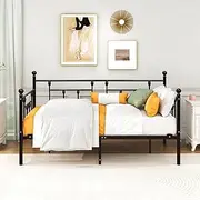 [HAHRIR] Metal Daybed Frame Set Premium Steel Slat Support Daybed and Roll Sofa Bed (Twin, Brown)