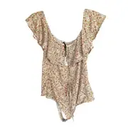 LITTLE BLACK BODYSUIT floral ruffles whimsy Beachy smocked stretch NWT SZ L