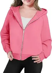 [Neutocd] Girls Sweatshirt Fleece Zip Up Hoodie Cropped Tops for Teen Girls Long Sleeve Jacket with Pockets Thumb Hole
