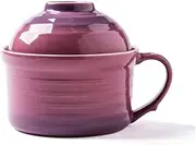 Japanese-Style Soup Bowl Bowls with Handle, Solid Color Wave Point Lovely Student Dorm Room with Member Instant Noodles Large Ceramics Tableware-D