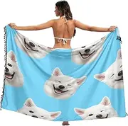 [RPLIFE] Cute White Dog Blue Sarong Wrap, Summer Pool Sarong Swim Cover Up Women, Large, Cute White Dog Blue, Medium