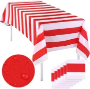 Elcoho 6 Pack Red and White Stripes Tablecloth Plastic Stripe Table Cover Carniv