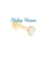 solid 18ct Yellow Gold 3mm Cubic Zirconia crystal 16g earring, Labret, earstud