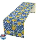 Lemon Table Runner Watercolor Blue Figure Fruits Green Leaves Pattern Table R