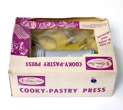 NOS Kitchen Pride Alum Cooky-Pastry Press +1 tip+ 8 discs+ directions+ box