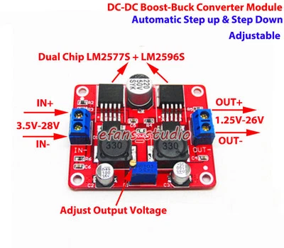 DC-DC Boost Buck Step Up Down Adjustable Converter 4-28V to 2-26V 5V 12V 24V 3A