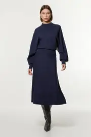 Wool Look Rounded Sleeve Knit Midi Dress