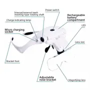 5 Lens Magnifying Glasses LED Headband Headset Head Magnifier Rechargeable NEW