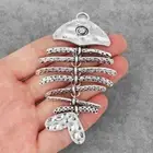 2Pcs Antique Silver Hammered Fish Skeleton DIY Jewelry Necklace Pendant 100*56mm