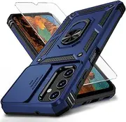 for Samsung Galaxy A25 5G Case with Camera Lens Cover, HD Screen Protector, 10 FT Military Grade Drop Protection, Magnetic Ring Holder Kickstand Protective Phone Case for Galaxy A25 5G ,Navy Blue