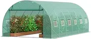 [VEVOR] Walk-in Tunnel Greenhouse, 19.4x9.7x6.5 ft Hoop House Greenhouse Tunnel, Plant Hot House with Galvanized Steel Frame, Green PE Cover, Roll-up Zipper Door and 12 Windows for Outdoor