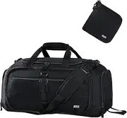 [MIER] Foldable Duffle Bag with Shoe Compartment 50L Travel Duffel Bags for Men Women Packable Overnight Bag for Camping Gym Weekender, Black, Foldable Travel Duffle Bag With Shoe Compartment