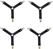 4 PCS Bed Sheet Clips Keep Bedsheets, Adjustable Corner Bands Suspenders Bed Sheet Holder, Mattress Sheets Clips Grippers Holders Straps Fits Fasteners Clamps (Black)