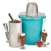 Nostalgia PICM4BG 4-Quart Electric Ice Cream Maker with Easy-Carry Handle, Blue