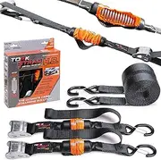 TorkStrap HD750 | 14'x1.5'' Spring Loaded Tie Down Straps - Adapts to Load Shifts - Heavy Duty 2250lbs Max Load - Just Pull Alternative to Ratchet Straps w/Hooks - Secure Motorcycles, Kayaks (2-Pack)