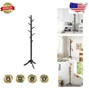 Elegant Adjustable Wooden Tree Coat Rack with 8 Hooks for Entryway & Office