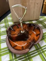 Vintage Mid Century Modern Trinket Tidbit Dish Handle Orange USA Pottery 618 NOS