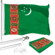 Combo Pack: 6 Ft Tangle Free Spinning Flagpole (Silver) & Turkmenistan