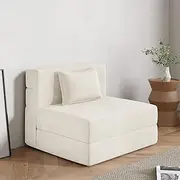 Luoxiao Folding Sofa Bed Single with Pillow, Portable Foldable Sofa Bed for Travel, Camping, Guest, Folding Lounge Chaise with Breathable & Washable Cover, Convertible and Easy to Storage， Off White