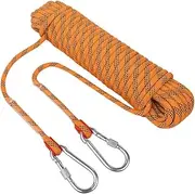Climbing Rope 8mm Static Rock Climbing Rope High Strength Outdoor Hiking Tree Climbing Fire Escape Rappelling Rope 32ft 66ft 98ft 131ft 164ft 328ft 656ft with 2 Steel Hooks