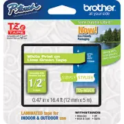 Brother TZeMQG35 12mm white on lime green P-Touch tape PT H100 P700 2030VP 2030