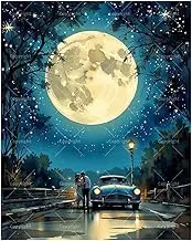 Starry Night Drive Paint by Numbers Kit for Adults - DIY Lovers by Car Under Moonlight Painting on Canvas 16x20In, Acrylic Paint Set, Suitable for Beginners, Art for Home Decoration or Gifts