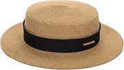 [Mawjom] Women Boater Straw Sun Hat - Classic Panama Short Brim Fedora Summer Beach Sun Hat