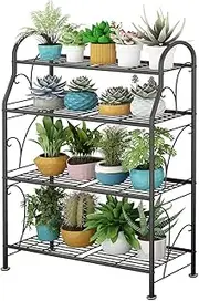 DelSol Metal Plant Stand Rack, Indoor Outdoor Plant Display Shelf Flower Pot Holder for Garden Patio Balcony Porch Corner Living Room, Multiple Storage Shelf for Home Use (4 Tier)