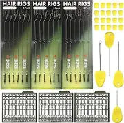 Fishing Carp Hair Boilie Rigs Kit – 45pcs Curved Barbed Carp Hook Braided Line Bait Stopper Needle Tool Scent Corn