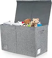 Toy Storage Box 80 L Foldable Toy Storage Chest Bin with Lid and Handle Large Capacity Toy Storage Organizer Washable Large Toy Basket with Divider for Clothes Books Blankets Toys Claumeng(Grey)