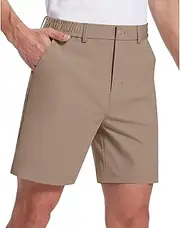 [Generic] Daily Wear Business Work Shorts with Pocket Button Elastic Waist Leisure Work Shorts for Mens Athletic Shorts