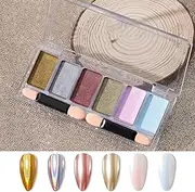 6 Colors Mirror Effect Nail Powder Metallic Chrome Powder Shiny Nail Glitter Powder Nail Art Pigment Powder with Eyeshadow S s DIY Nail Decoration Multicolor GT-02