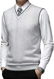 [SWJGLITTR] Men Twisted Knitted Sweater Vest Slim Fit Casual Sleeveless Pullover V Neck Cable Striped Vests Sweater
