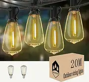 LED Outdoor String Lights 20M/66FT 30 (+2) shatterproof Bulbs Waterproof Patio Chandelier Decorative Lights Balcony Lights (20M)
